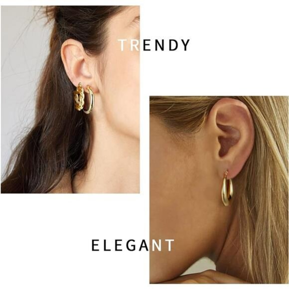 Gold Hoop Earrings Set 9 Pairs 14K Plated Hypoallergenic Jewelry for Women - Picture 4 of 7